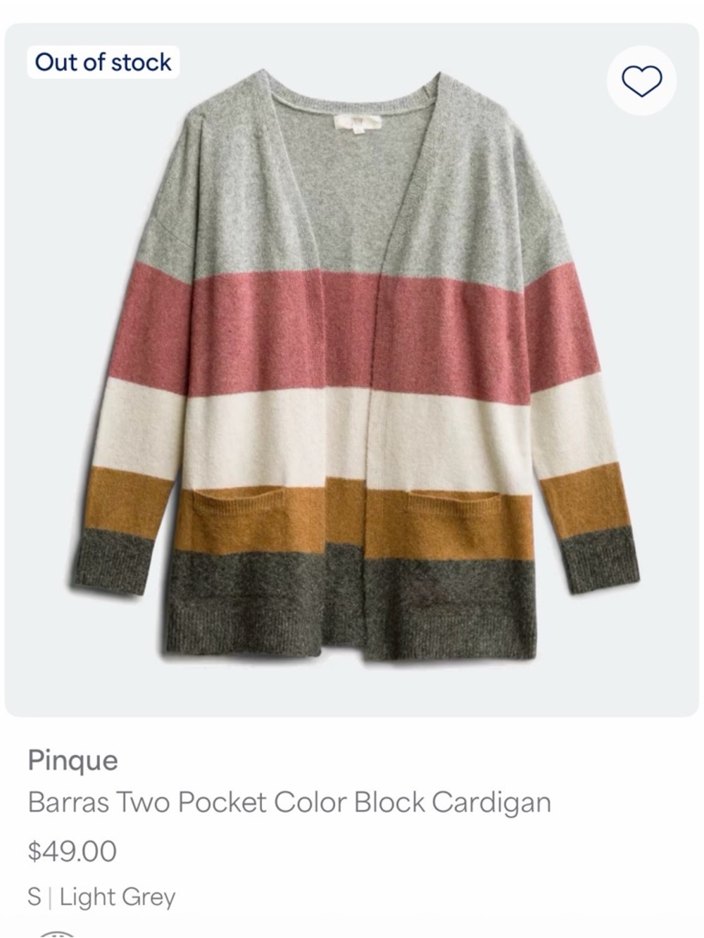 Barras Two-Pocket Colorblock Open Cardigan in Light Grey, Rose & Mustard